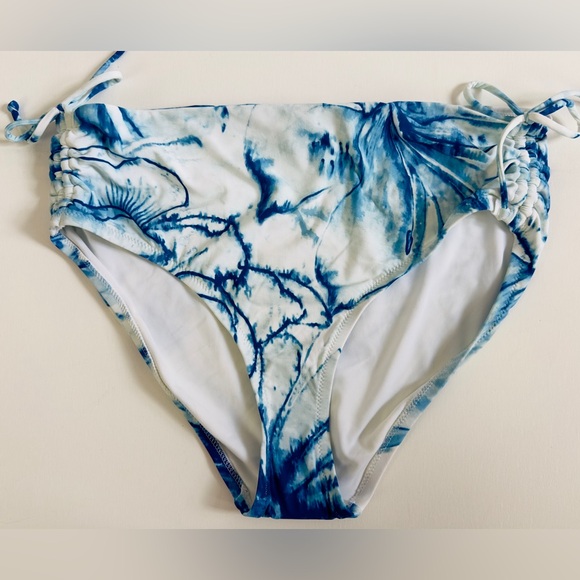 CALIA Tie Dye Blue Hi Rise Moderate Coverage Ruched Sides Bikini Bottom Medium - Picture 4 of 11
